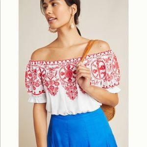 Anthropologie Off shoulder embroidered top